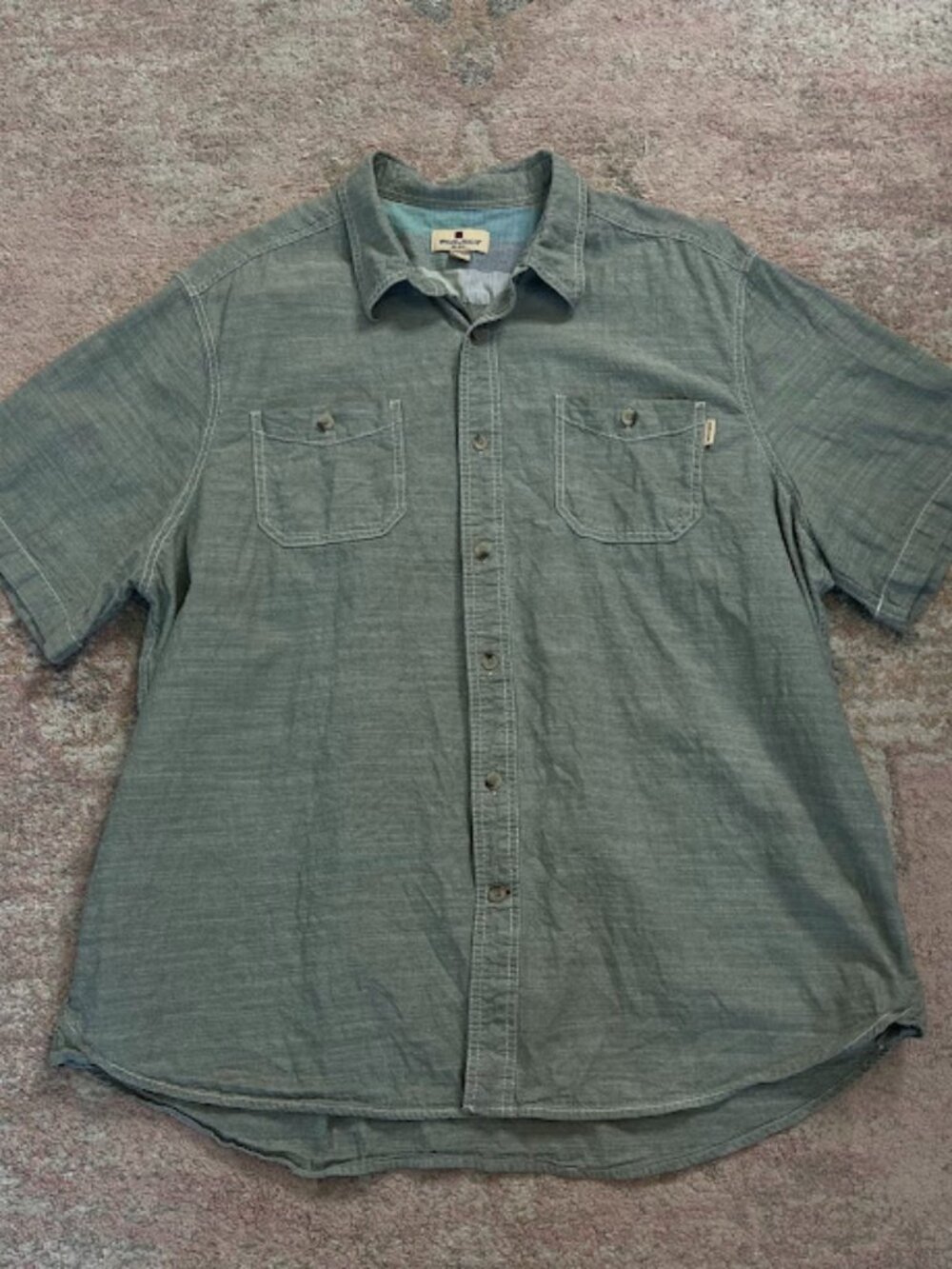 Woolrich Chambray Cotton Short Sleeve Shirt Green Size XXL